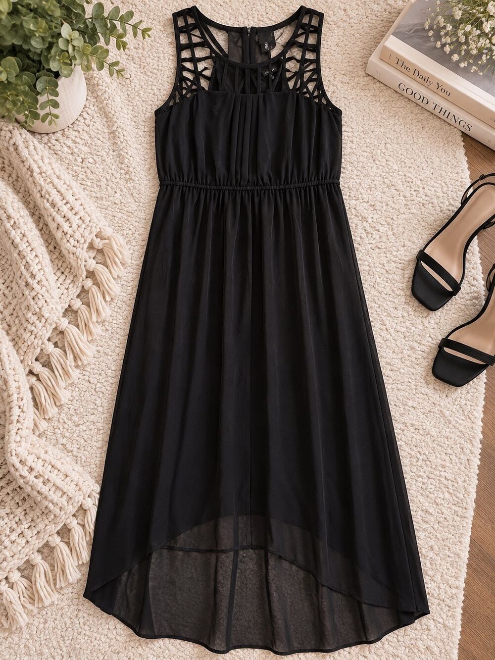 Torrid Women’s 00 Black Caged Strap Chiffon Maxi Dress Gothic Evening Party